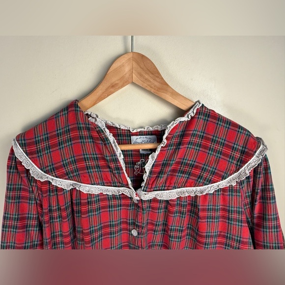 Lanz of Salzburg Red Classic Plaid Cotton Flannel Night Gown Pajama M SEE NOTES - Picture 3 of 11